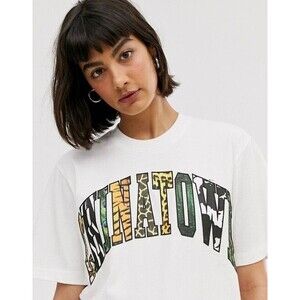 Chinatown Market Shirt Sz S White Arc Logo Animal Print Streetwear Boyfriend